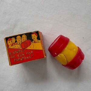 Vintage 1953 Circle Magic Barrel of Fun Novelty Toy Original Box Red Yellow